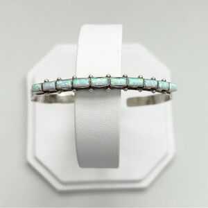 Vintage Ernest & Vivnita Bewanika Zuni White Opal Sterling Silver Cuff Bracelet